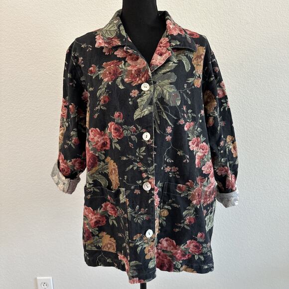 Krista Koeppe Vintage Blazer Jacket Rose Floral Coat Medium Cottagecore Grunge - Picture 2 of 12